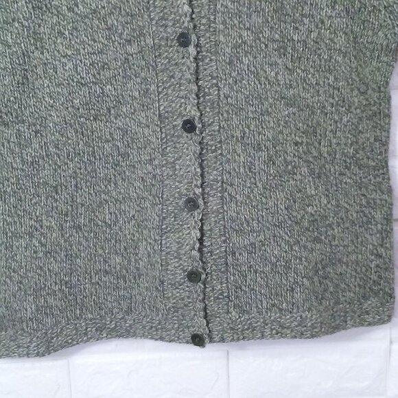 Vintage 80s Talbots Cardigan Sweater Lady-L Wool Scallop Shawl-Collar Olive - Picture 3 of 9
